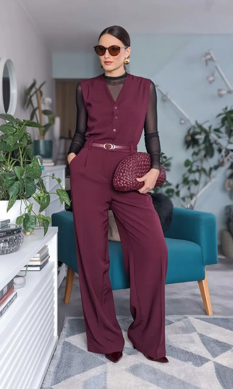 Autumn Fashion outfits for 2025 Layered Wine and Sheer Black