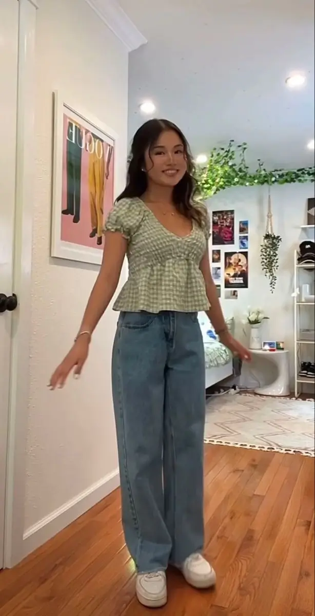 back to school outfits for teens ideas 2025 Green Gingham Softie Vibes