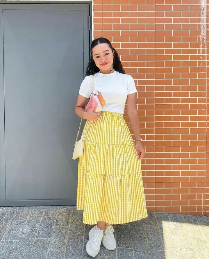 back to school outfits for teens ideas 2025 Yellow Gingham Power Skirt