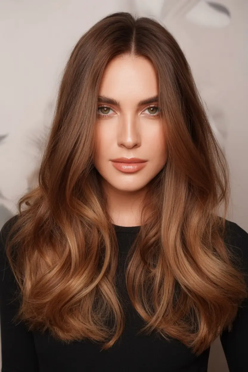 Best Fall 2025 Haircuts for Women Glossed Hazelnut Waves