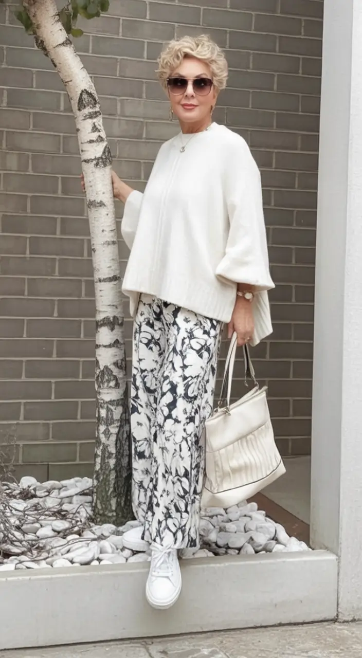 fall outfits for women over 50 Printed Ease for Crisp Mornings