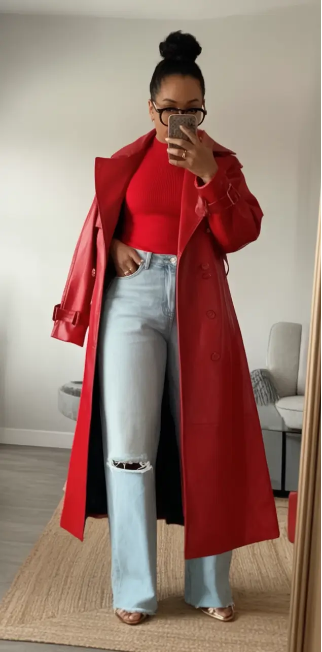 fall outfits for women over 50 Bright Red Soft Denim