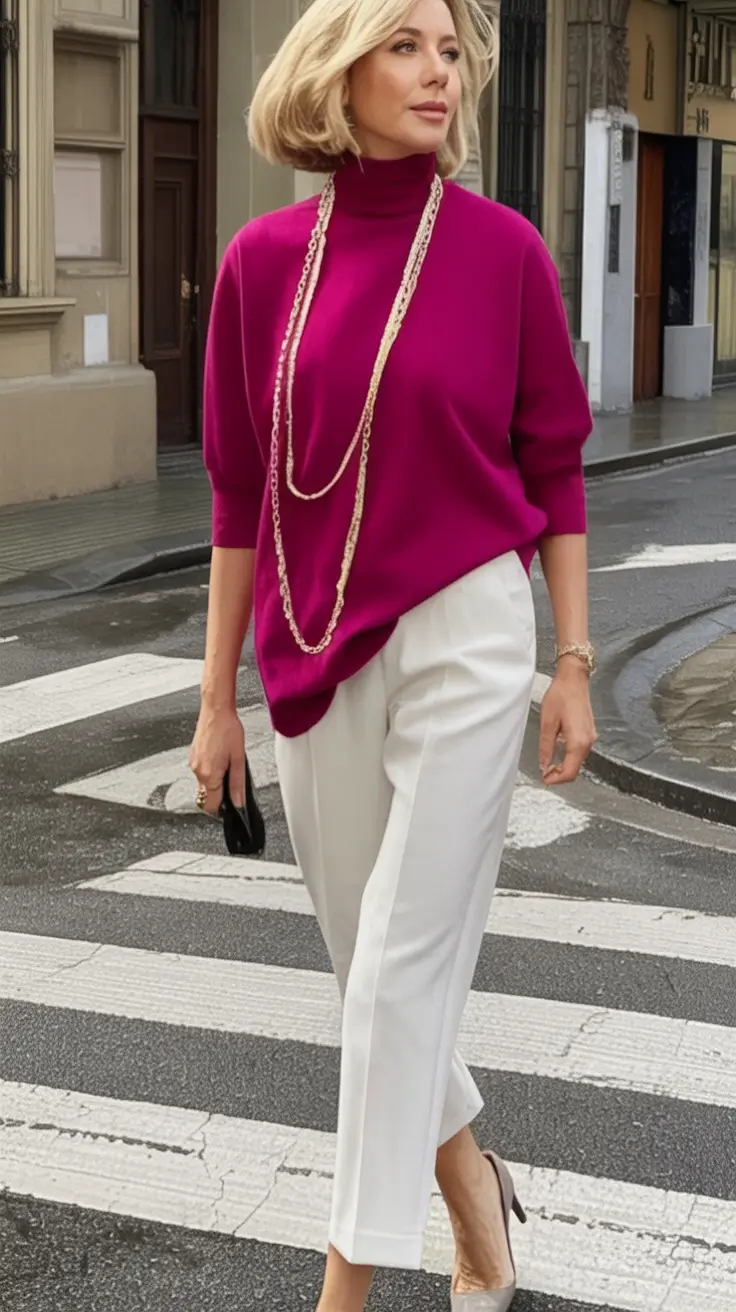 fall outfits for women over 50 Fuchsia & Cream for Polished Days