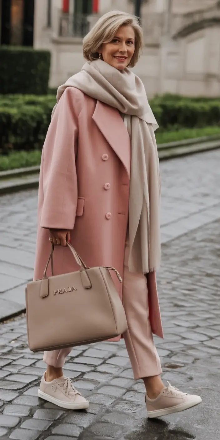 fall outfits for women over 50 Blush on Blush with Luxe Layers