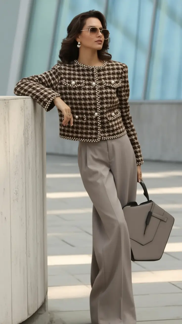 Classy fall women outfits for work 2025 Pearls Plaid and Poise