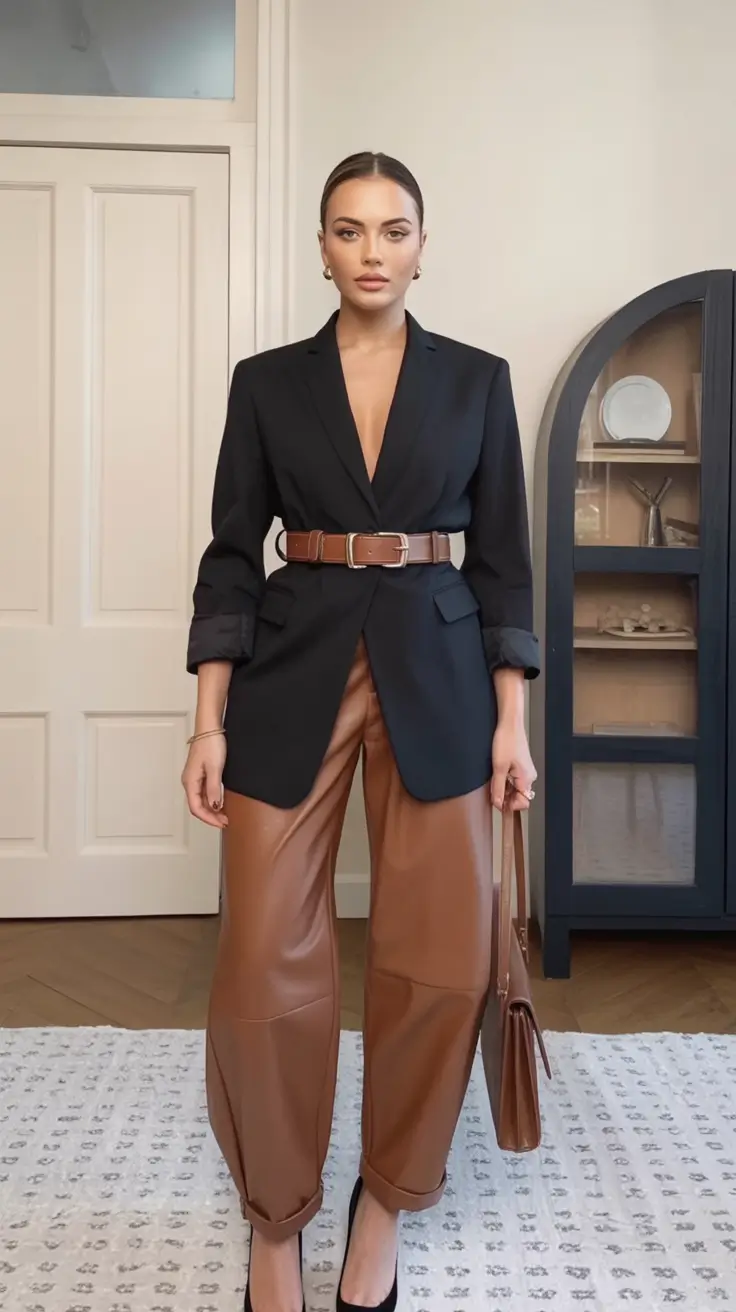 Classy fall women outfits for work 2025 Leather Layers and Confidence