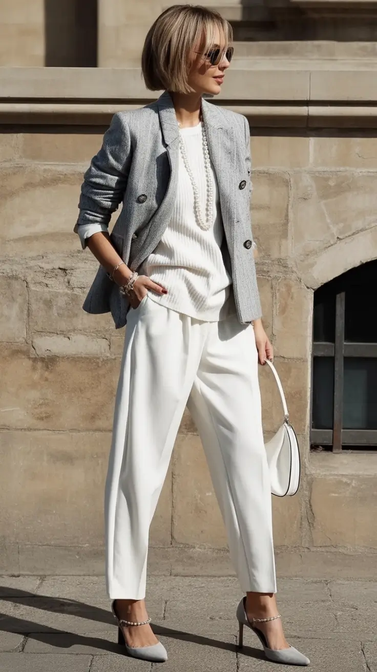 Classy fall women outfits for work 2025 Crisp Elegance in Grey Layers