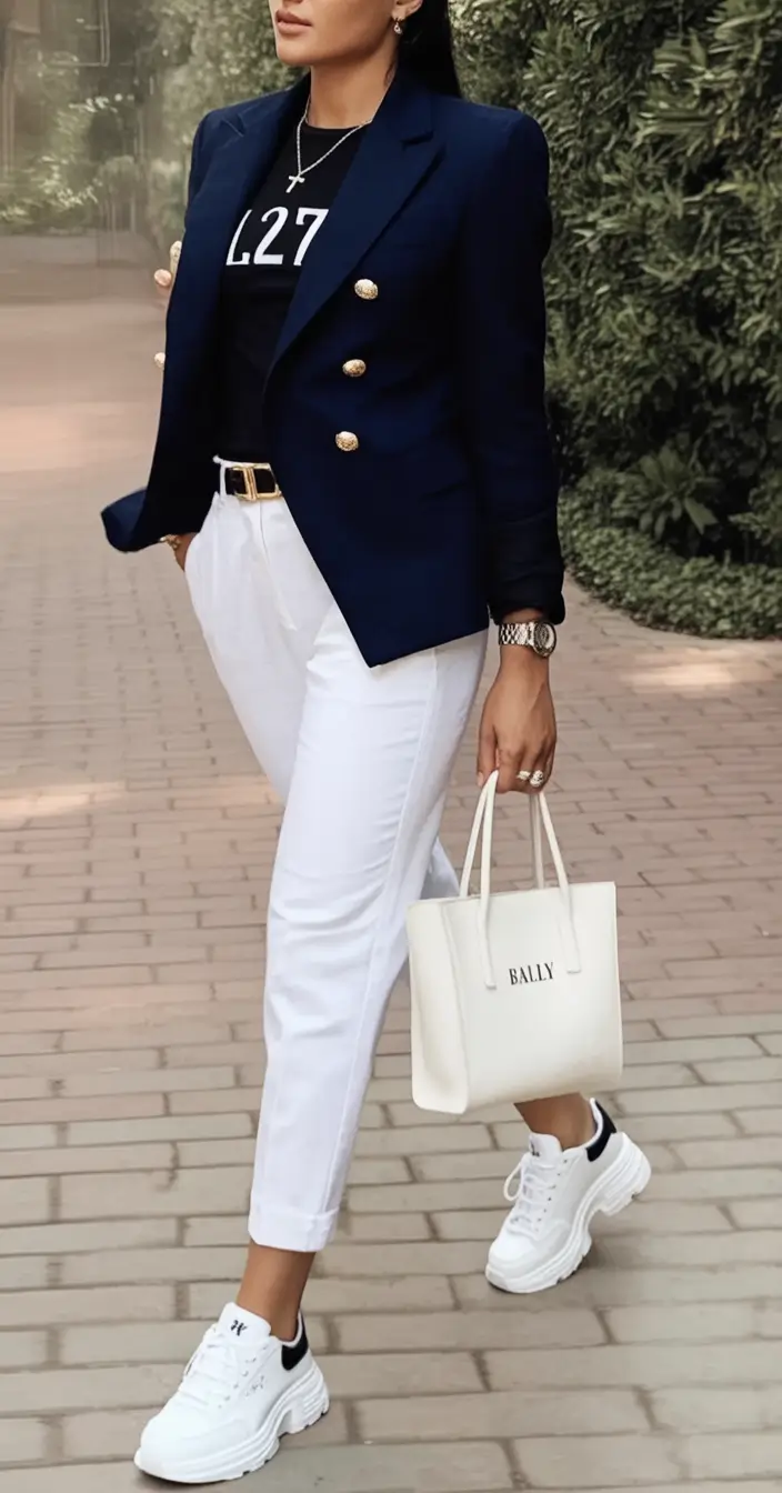 Classy fall women outfits for work 2025 Navy Meets Sneakers