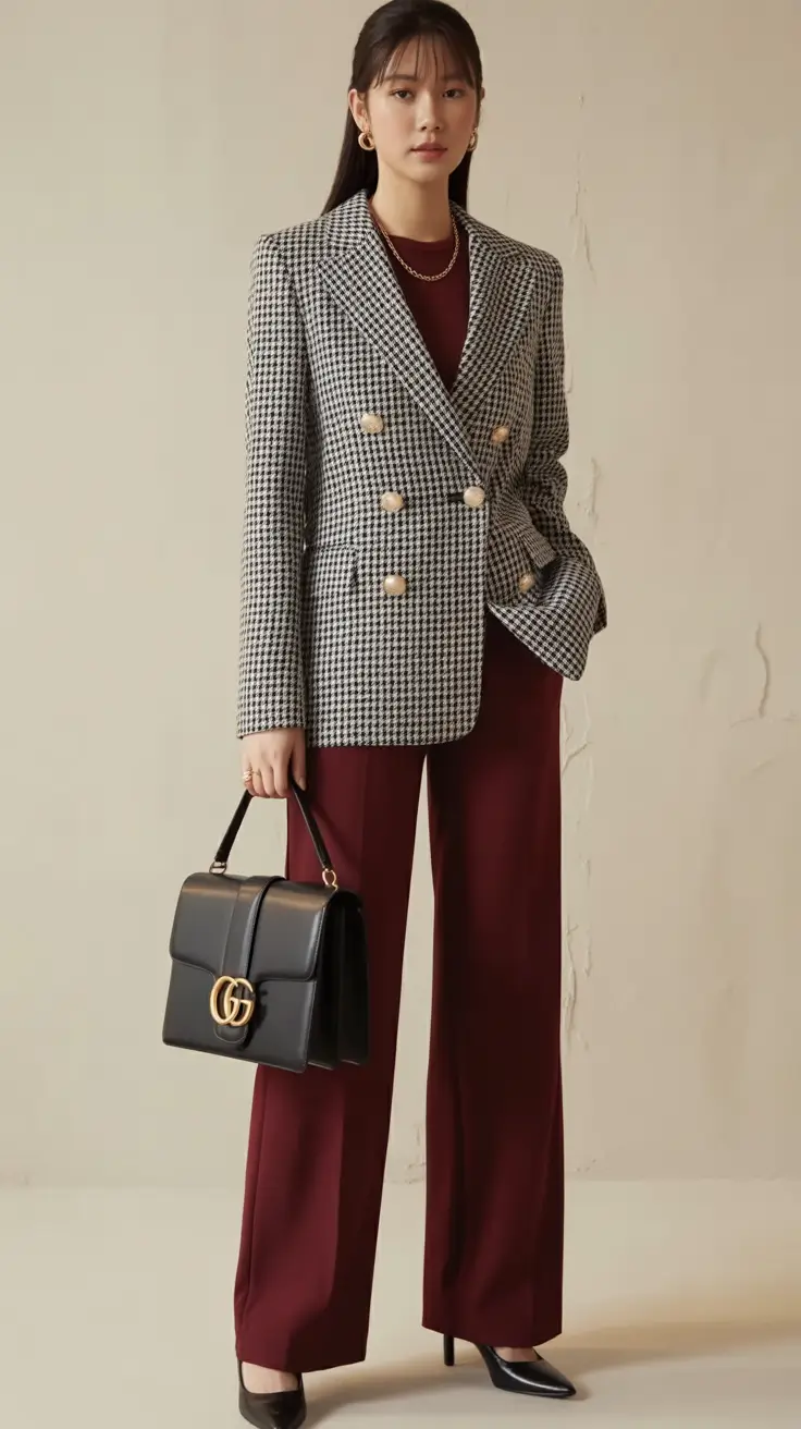 Classy fall women outfits for work 2025 Classic Prints Bold Pairing