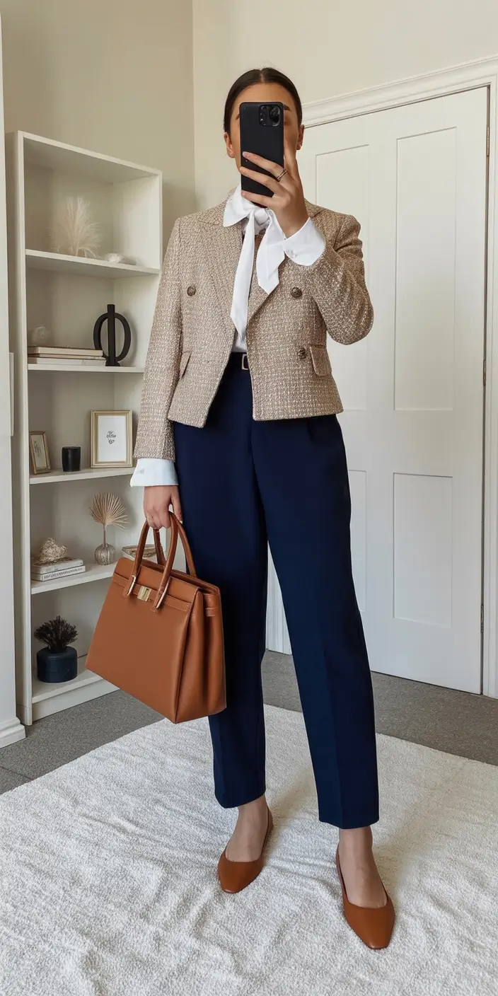 Classy fall women outfits for work 2025 Tweed and Navy A Luxe Routine