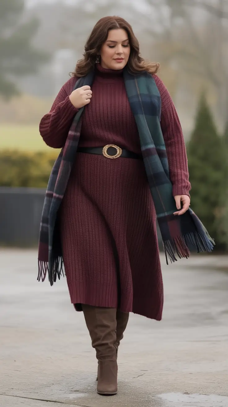 Easy and stylish fall outfits in 2025 Wine Knit & Plaid Grace