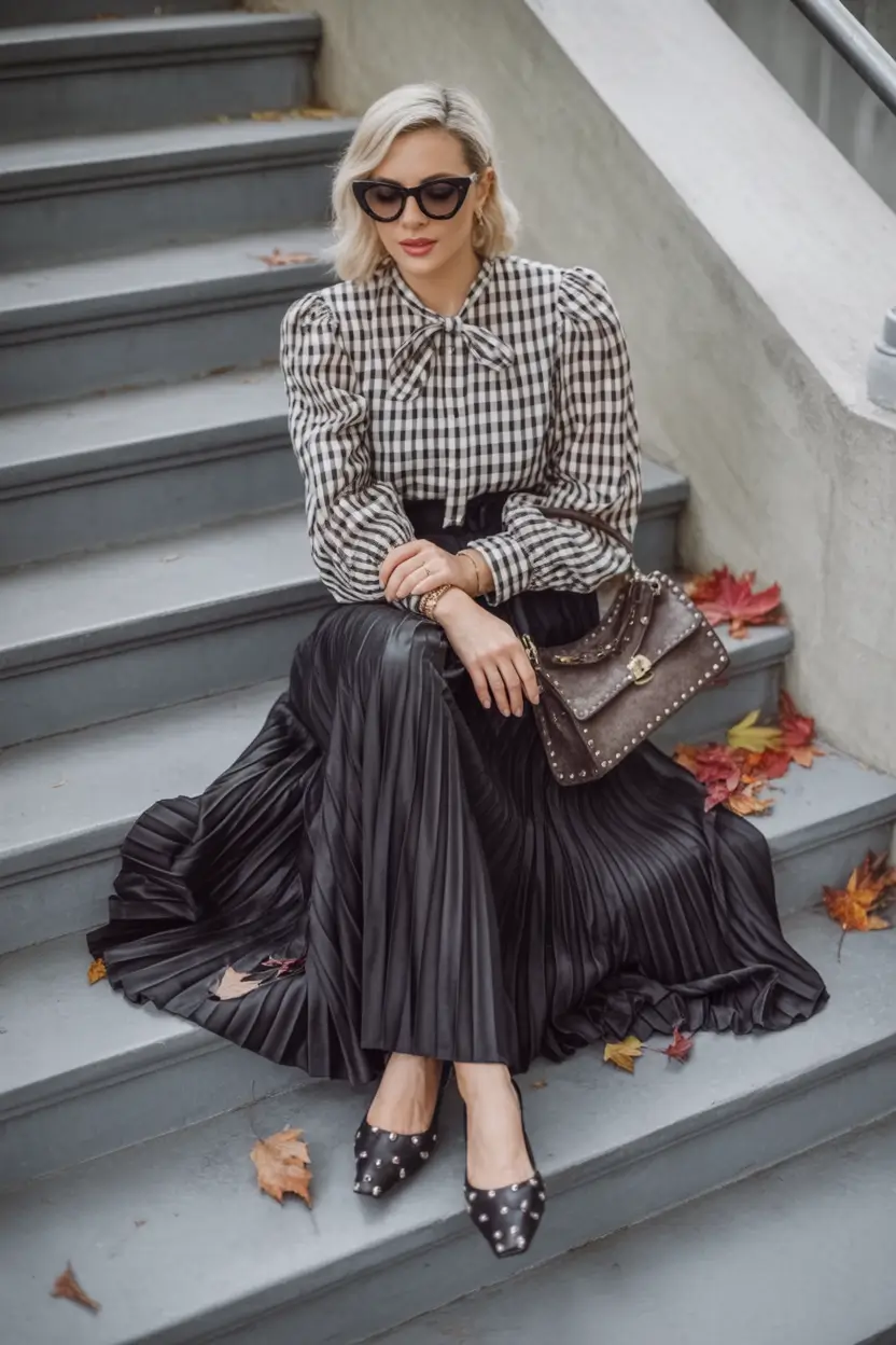 Easy and stylish fall outfits in 2025 Gingham & Satin Noir