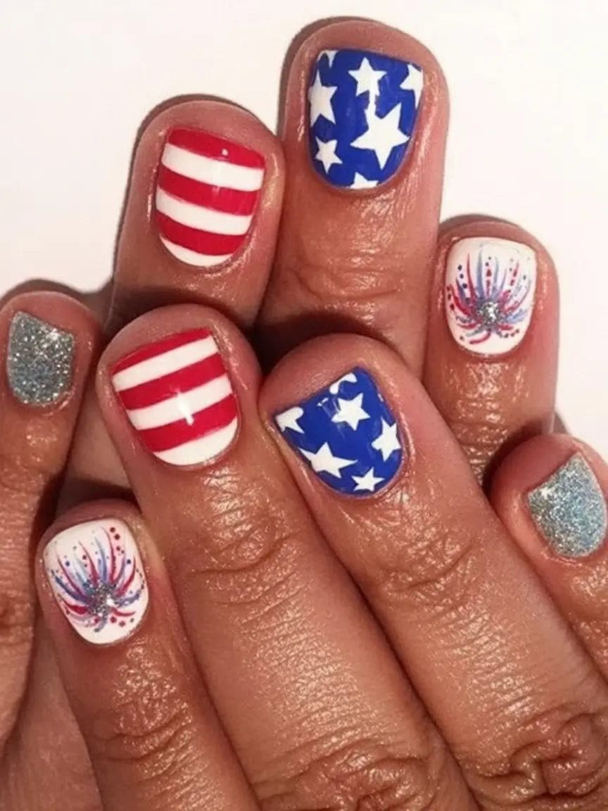 Effortless July 4th Nails for 2025 Patriotic Mix With Sparkle And Stripes