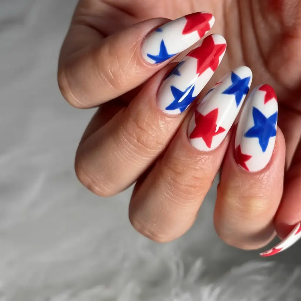 Effortless July 4th Nails for 2025 Bold Star Prints In Oversized Shapes