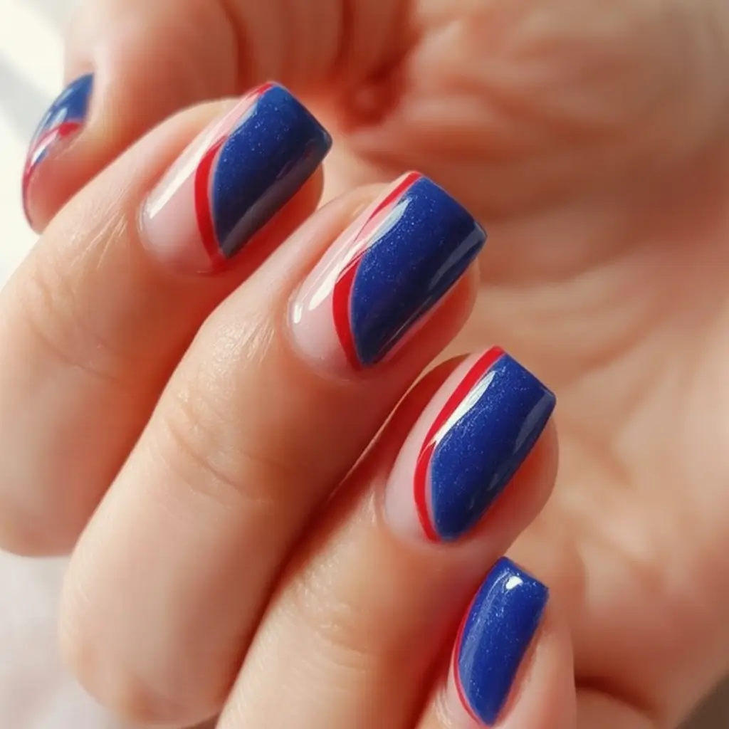 Effortless July 4th Nails for 2025 Wavy Accent With Deep Navy
