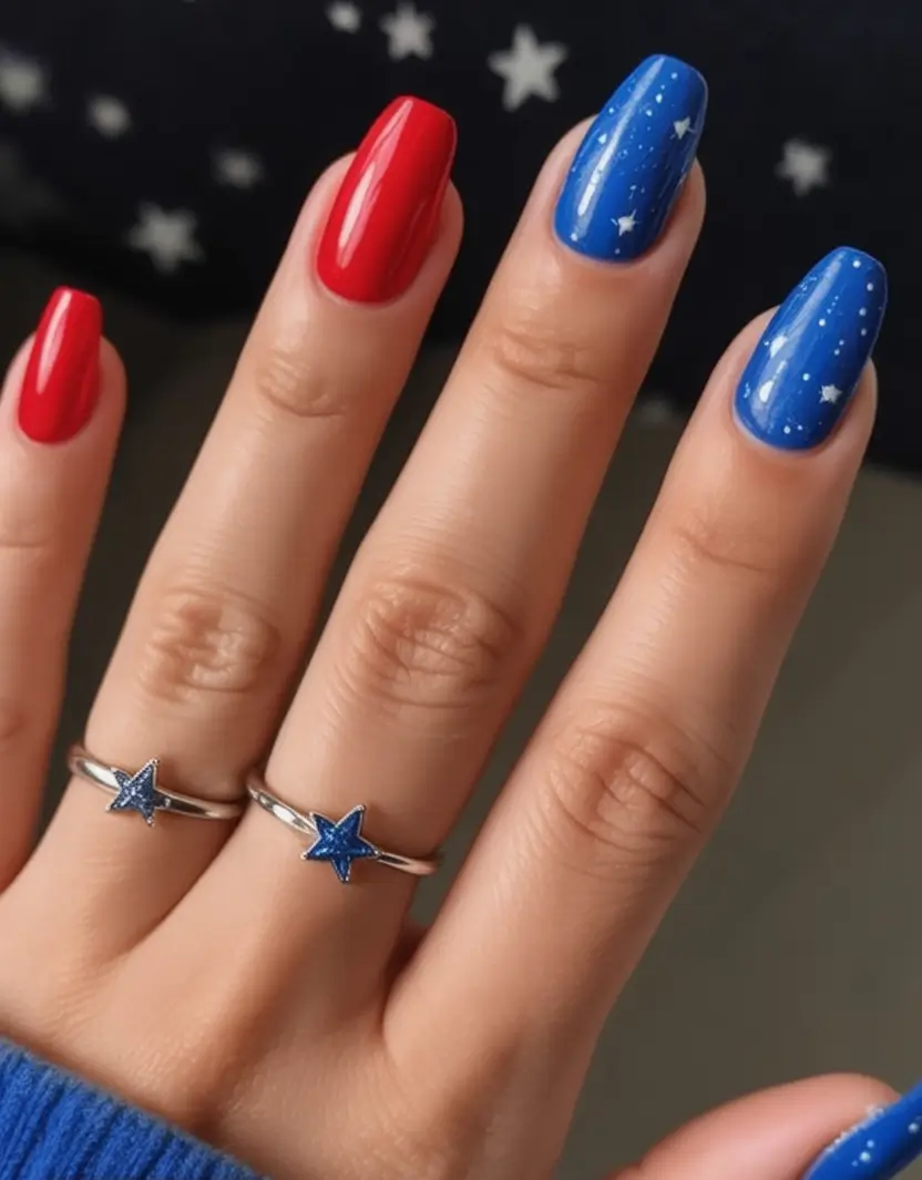 Effortless July 4th Nails for 2025 Clean Red And Blue With A Celestial Twist