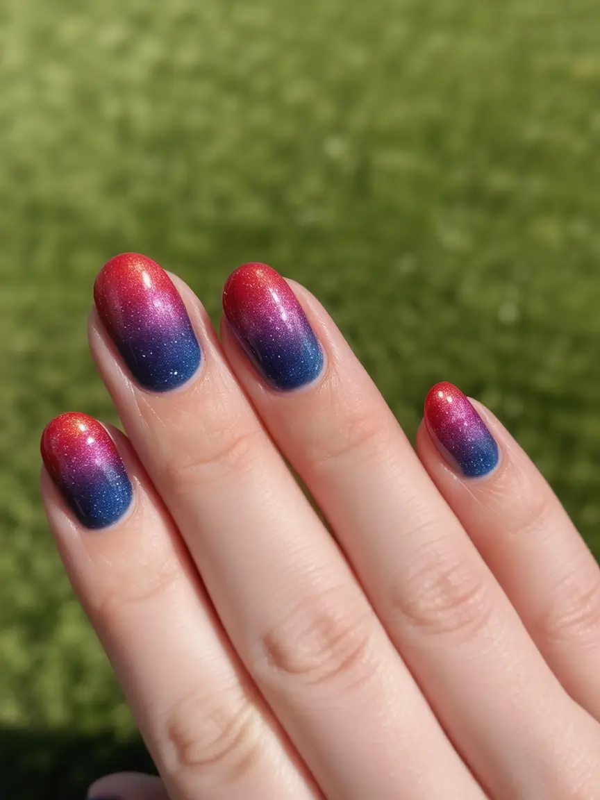Effortless July 4th Nails for 2025 Shimmering Sky Gradient