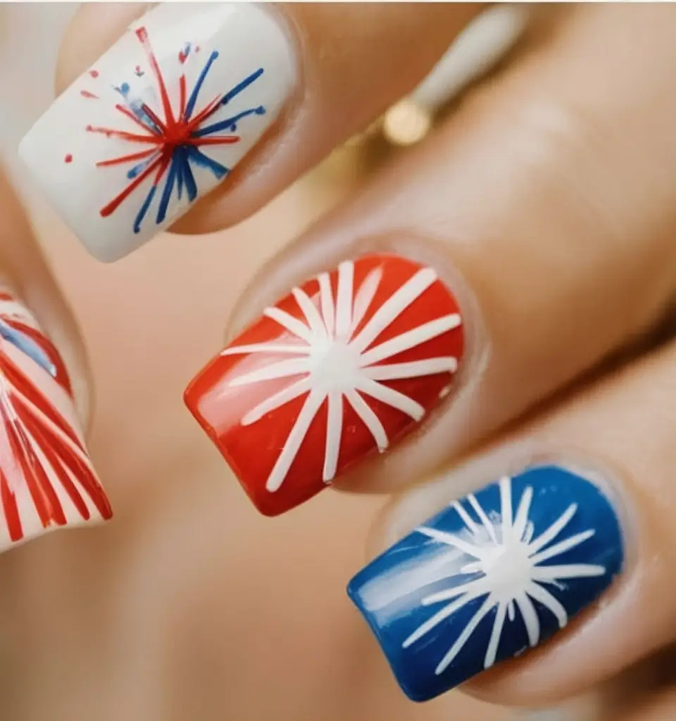 Effortless July 4th Nails for 2025 Bright Bursts Of Firework Fun