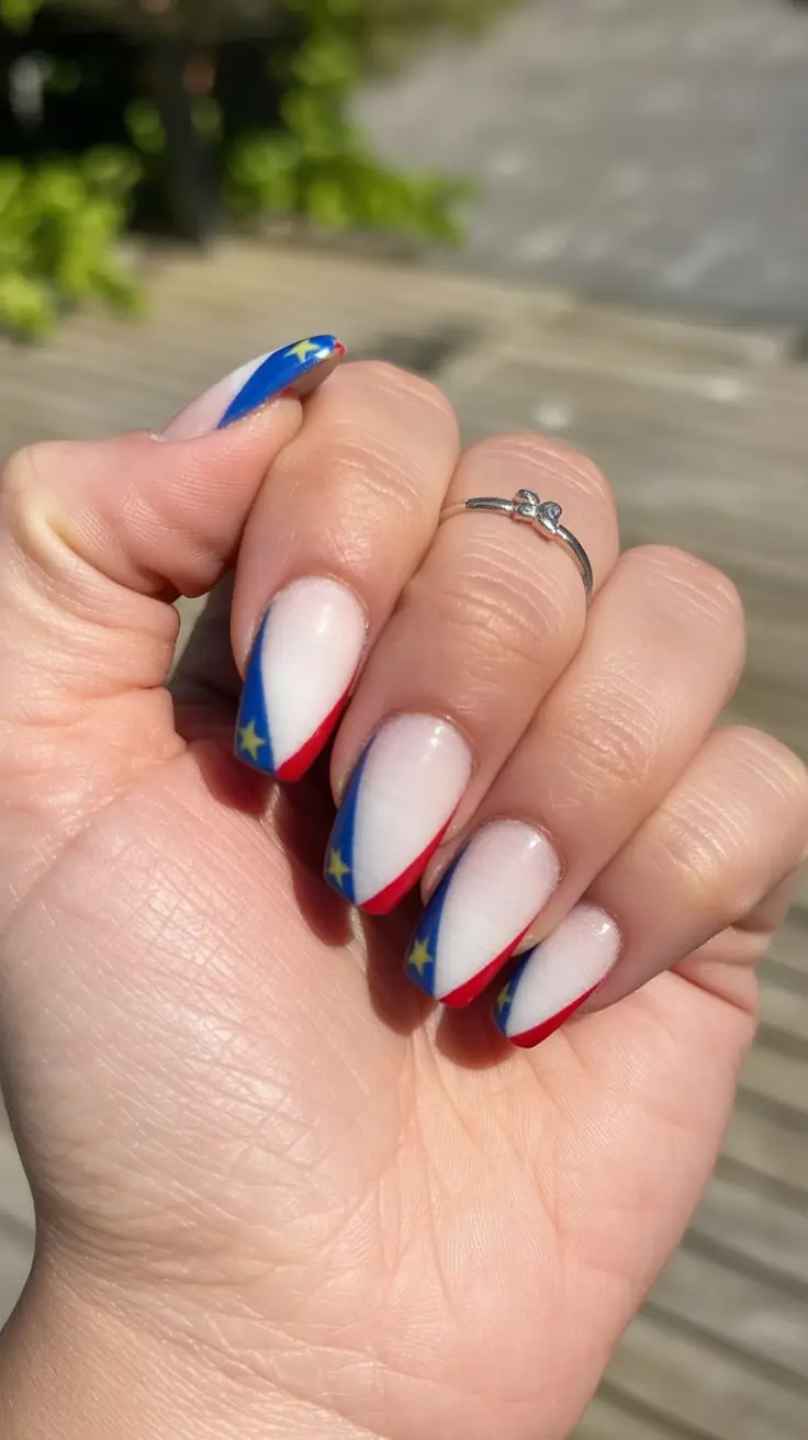 Effortless July 4th Nails for 2025 Diagonal Freedom Tips With Star Details