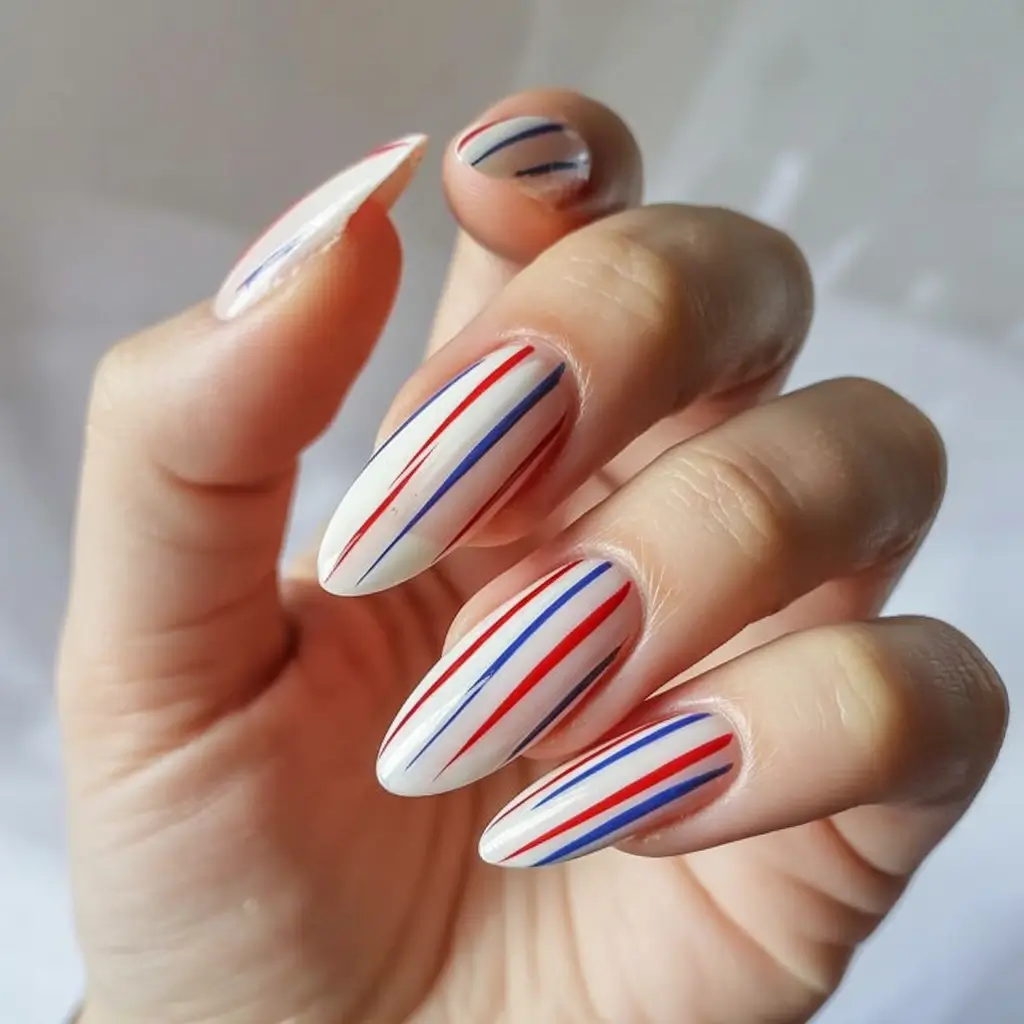Effortless July 4th Nails for 2025 Linear Stripes For Modern Patriot Vibes