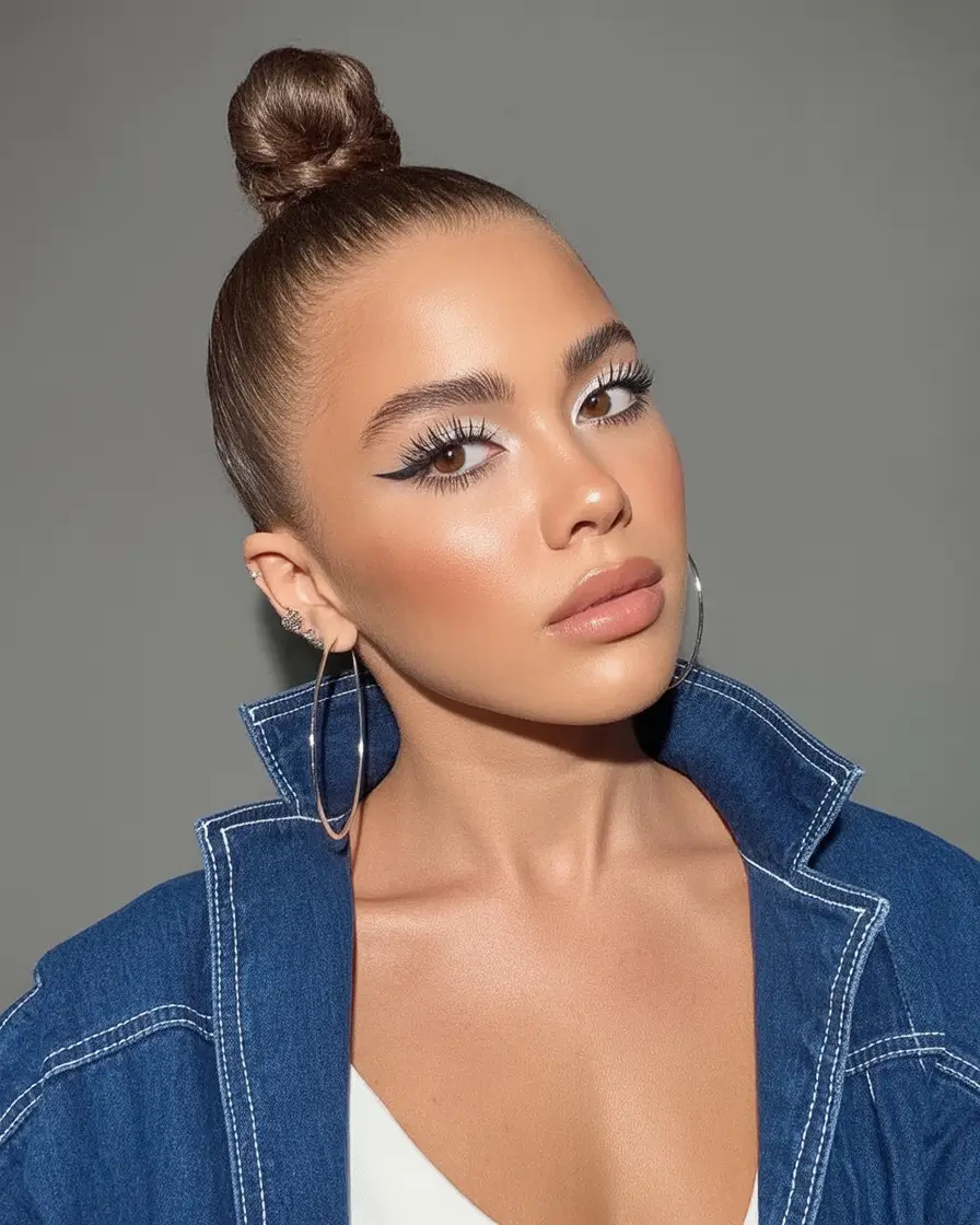 end of summer hairstyles ideas 2025 Runway Top Knot With Shine