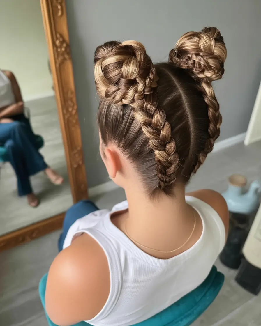 end of summer hairstyles ideas 2025 Braided Crown Buns