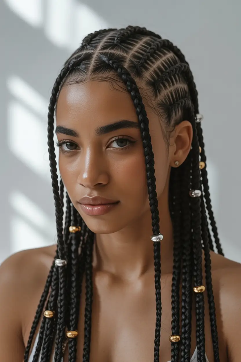 end of summer hairstyles ideas 2025 Box Braids with Beads and a Twist