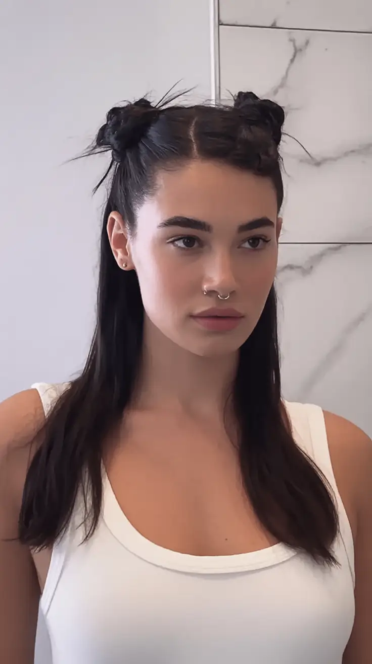 end of summer hairstyles ideas 2025 Mini Buns Meet Loose Length