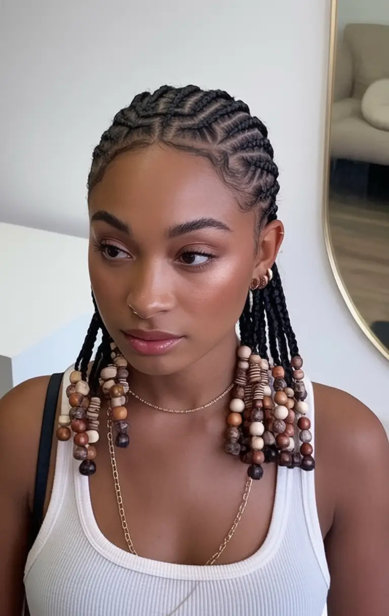 end of summer hairstyles ideas 2025 Shoulder-Length Beaded Braids
