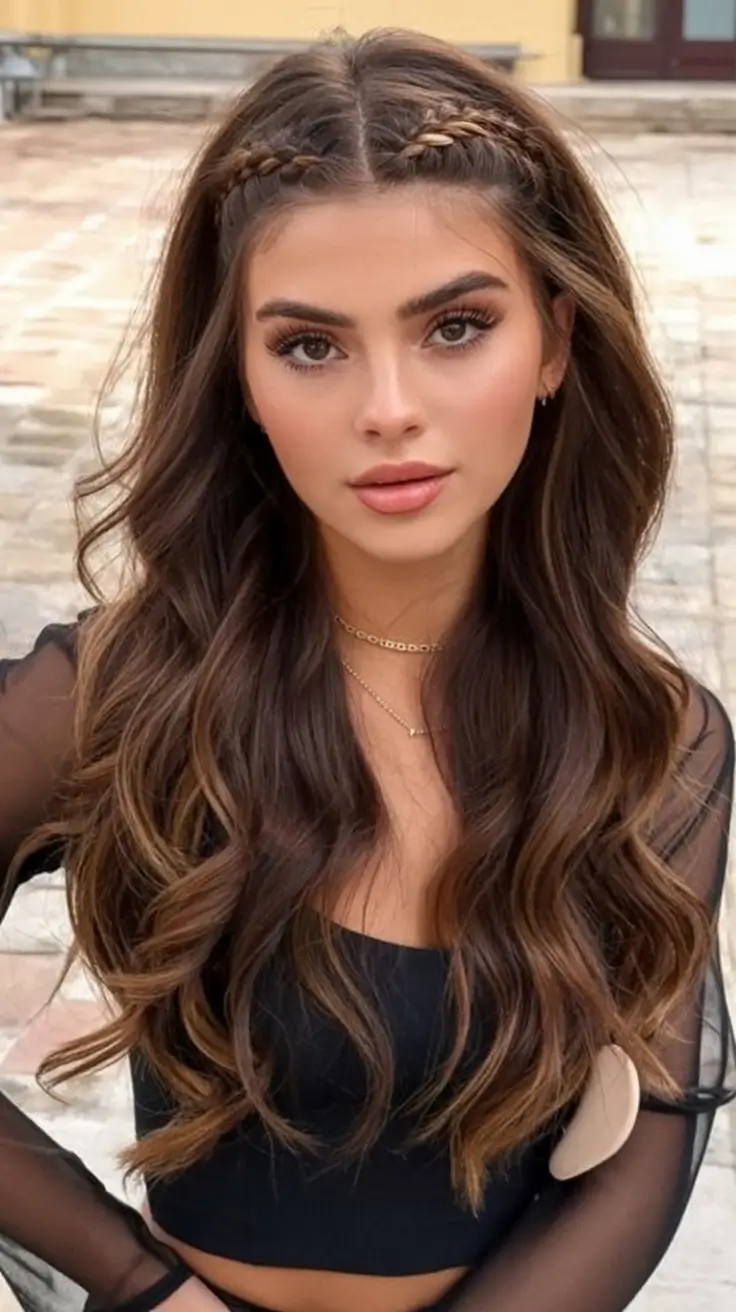 end of summer hairstyles ideas 2025 Mini Crown Braids With Loose Waves