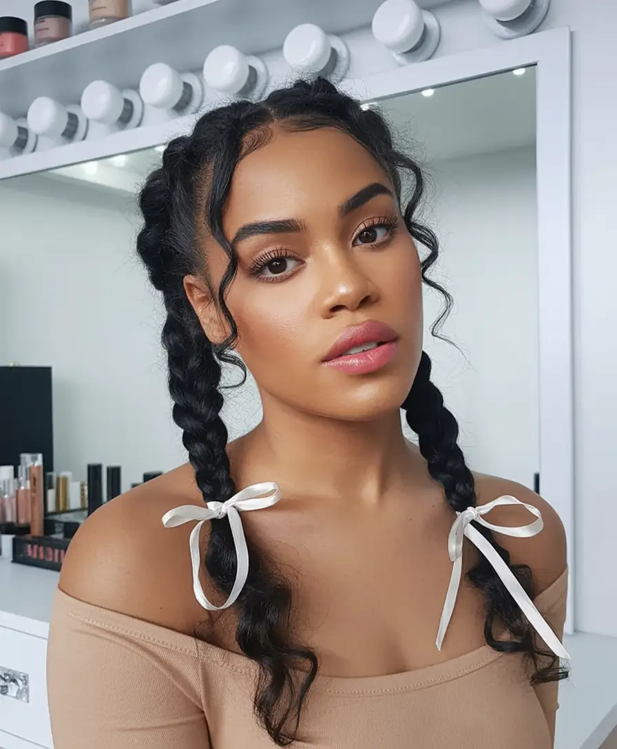 end of summer hairstyles ideas 2025 Ribbons and Romance Braids