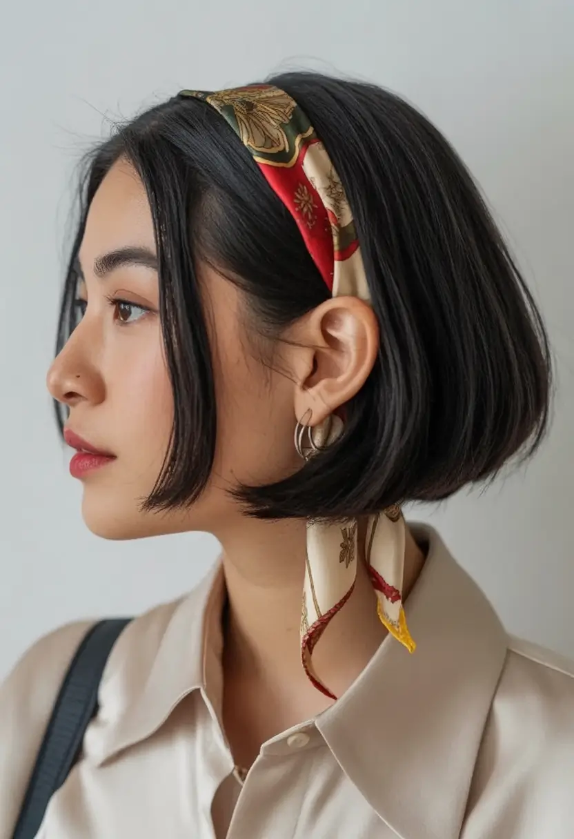 end of summer hairstyles ideas 2025 Soft Bob With Scarf Tie