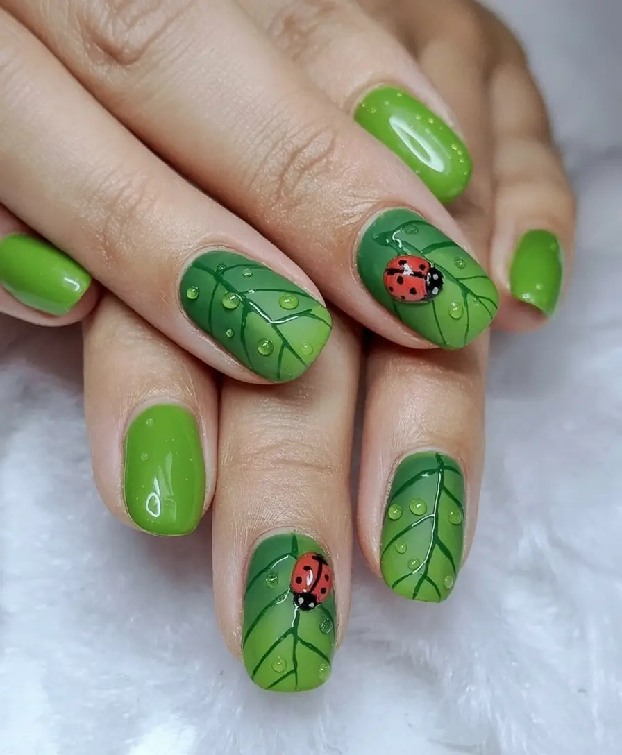 end of summer nails ideas 2025 Leafy Ladybug Garden