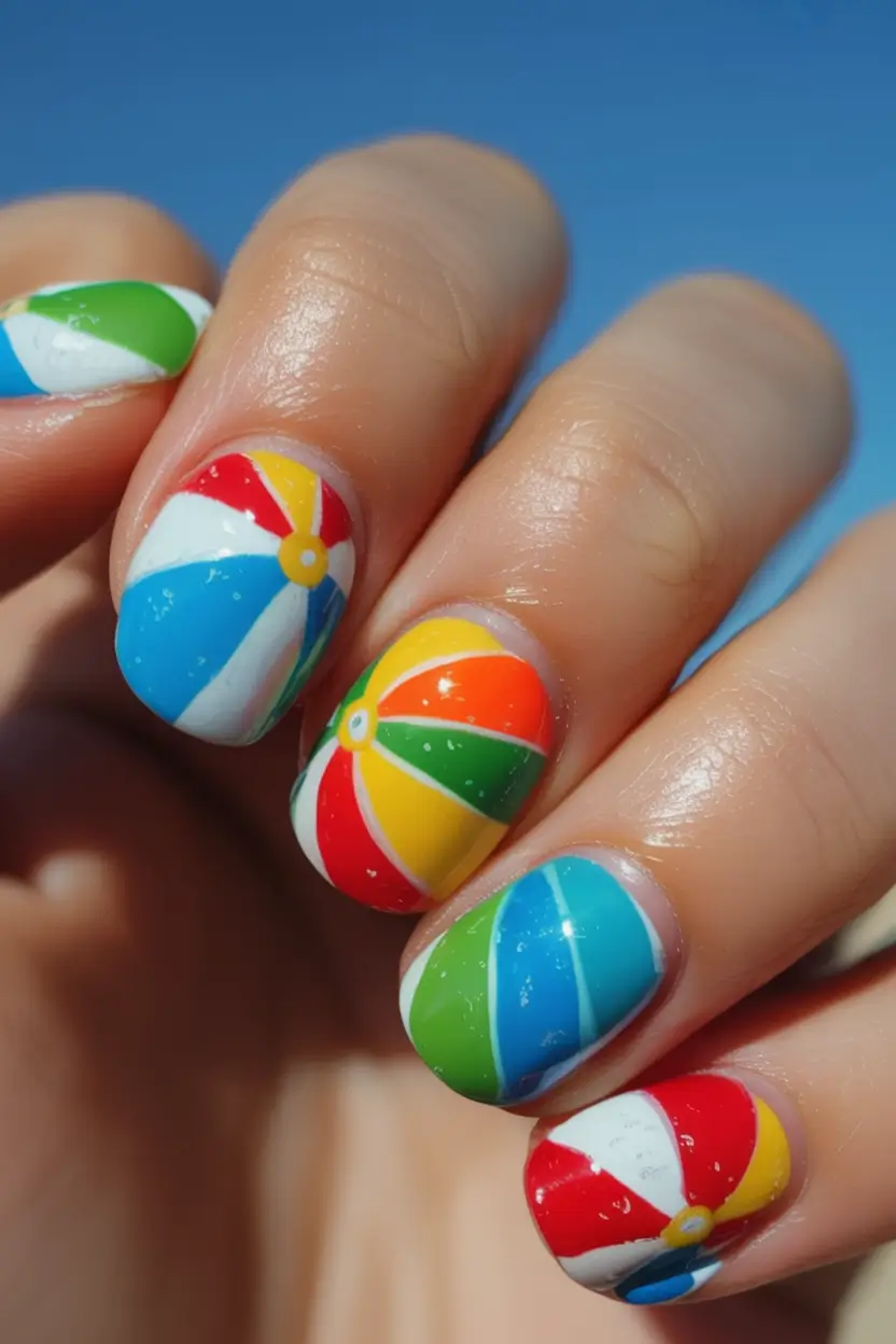 end of summer nails ideas 2025 Beach Ball Energy
