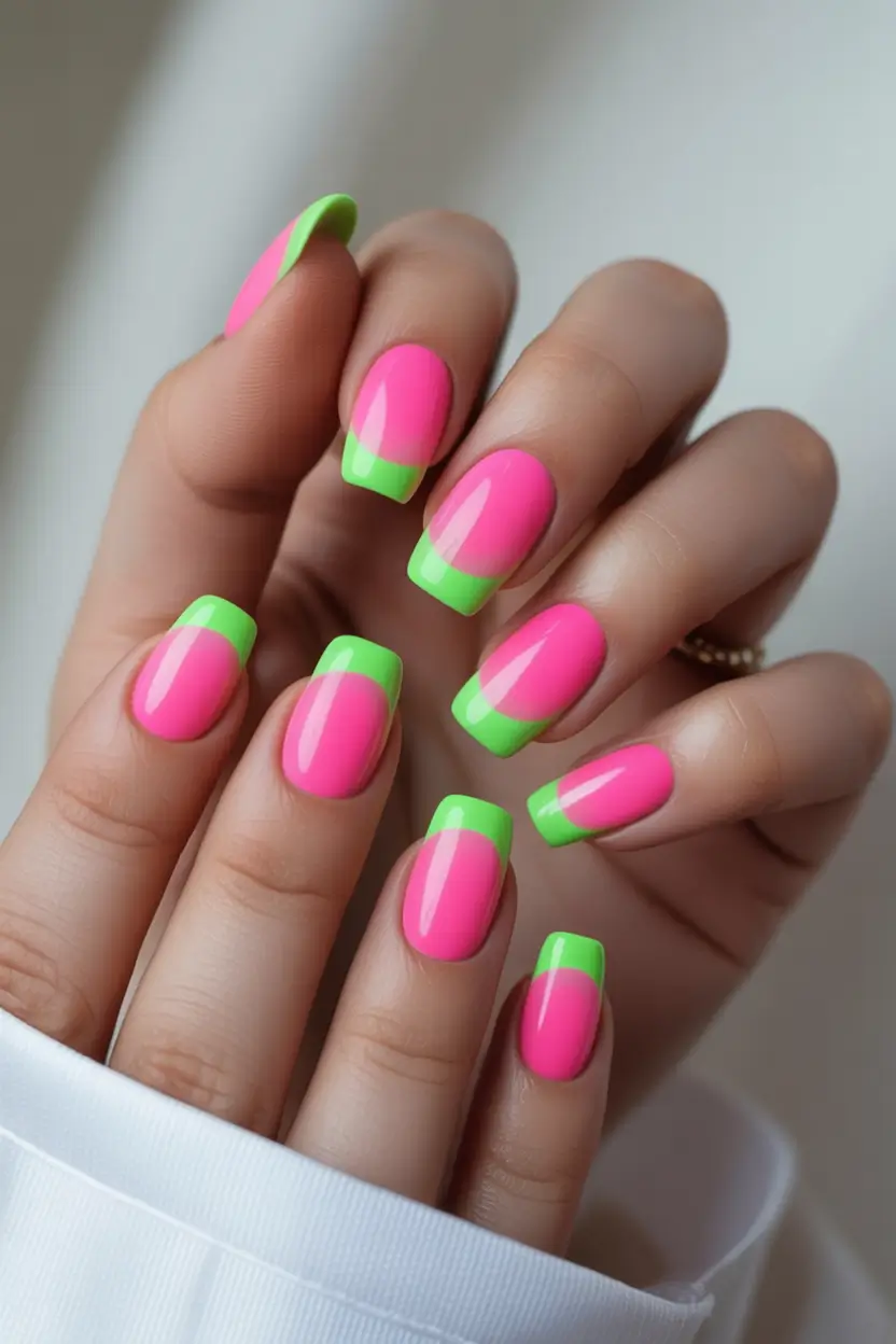 end of summer nails ideas 2025 Neon Glaze French