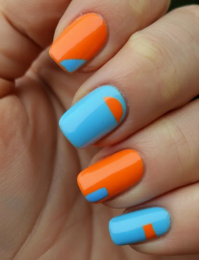 end of summer nails ideas 2025 Retro Blocks and Brights