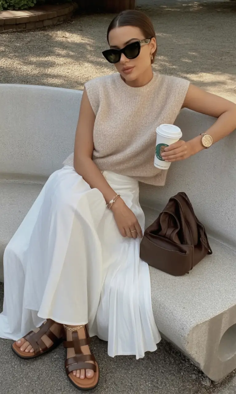 end of summer outfits ideas 2025 Soft Neutrals for a Luxe Casual Stroll