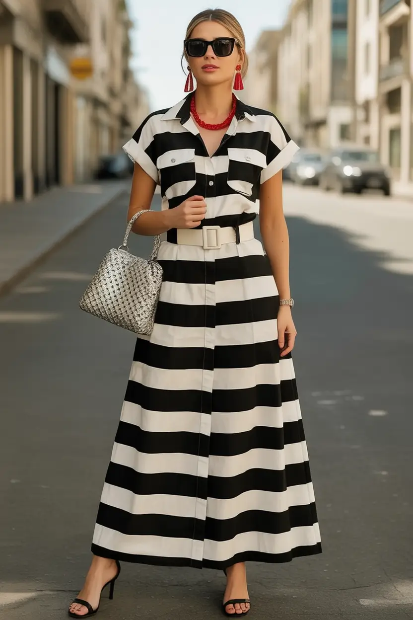 end of summer outfits ideas 2025 Bold Stripes Big City