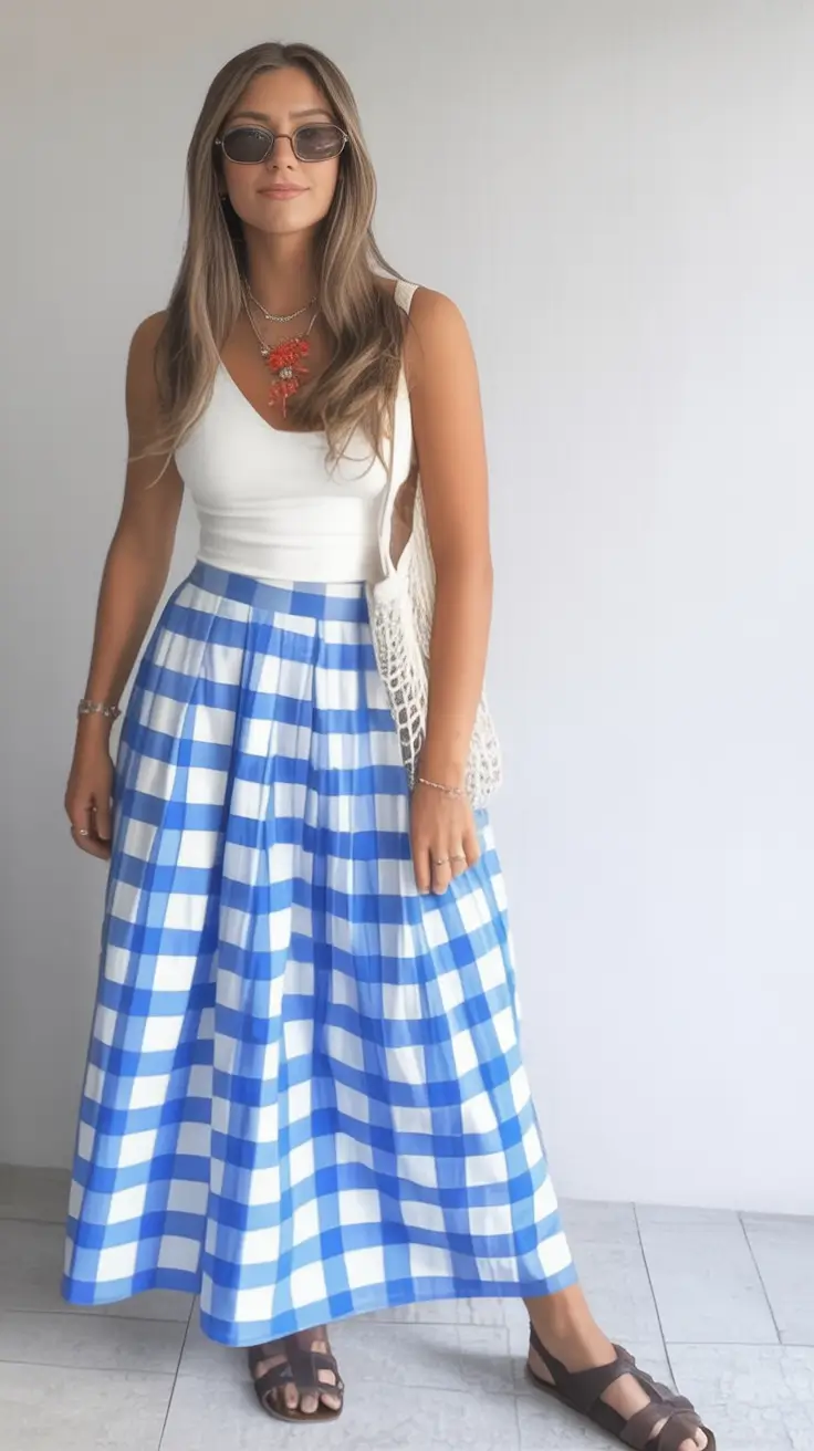 end of summer outfits ideas 2025 Gingham Picnic Energy