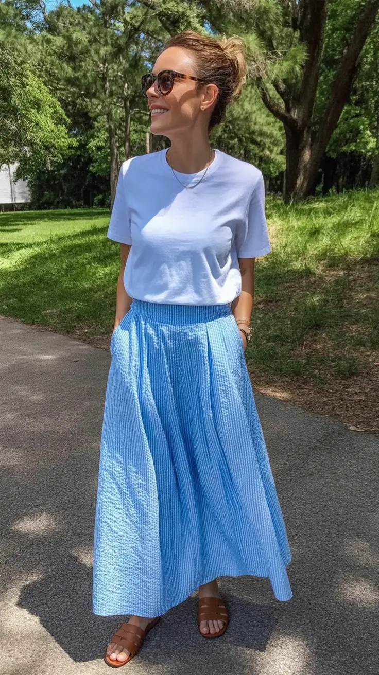 end of summer outfits ideas 2025 Seersucker Softness