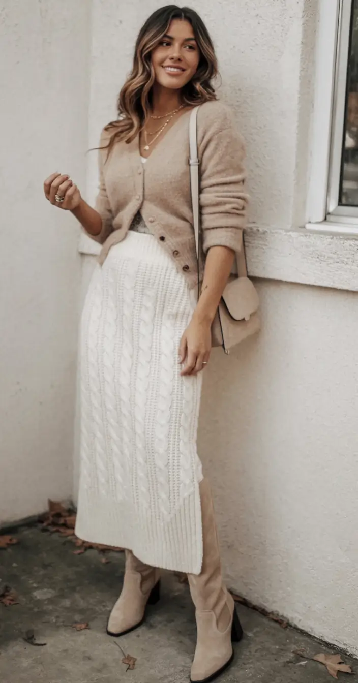 fall outfits for women over 30 Cozy Neutrals with Cable-Knit Grace