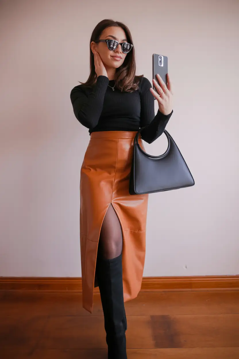 fall outfits for women over 30 Spiced Leather with a City Edge