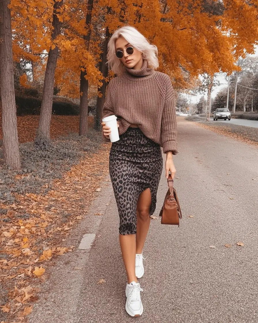 Fall 2025 Fashion Inspiration for Stylish Women Turtleneck Texture and Leopard Energy