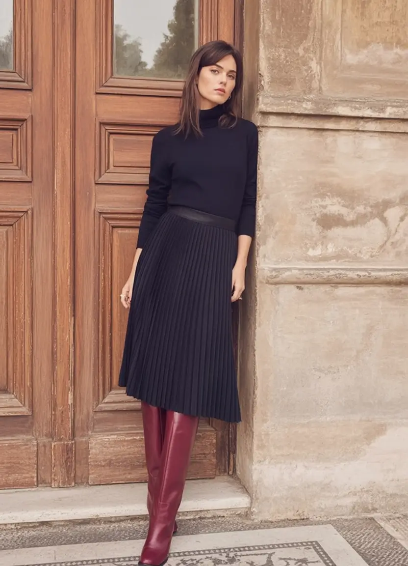 Fall 2025 Fashion Inspiration for Stylish Women Bordeaux Boots & Monochrome Mood