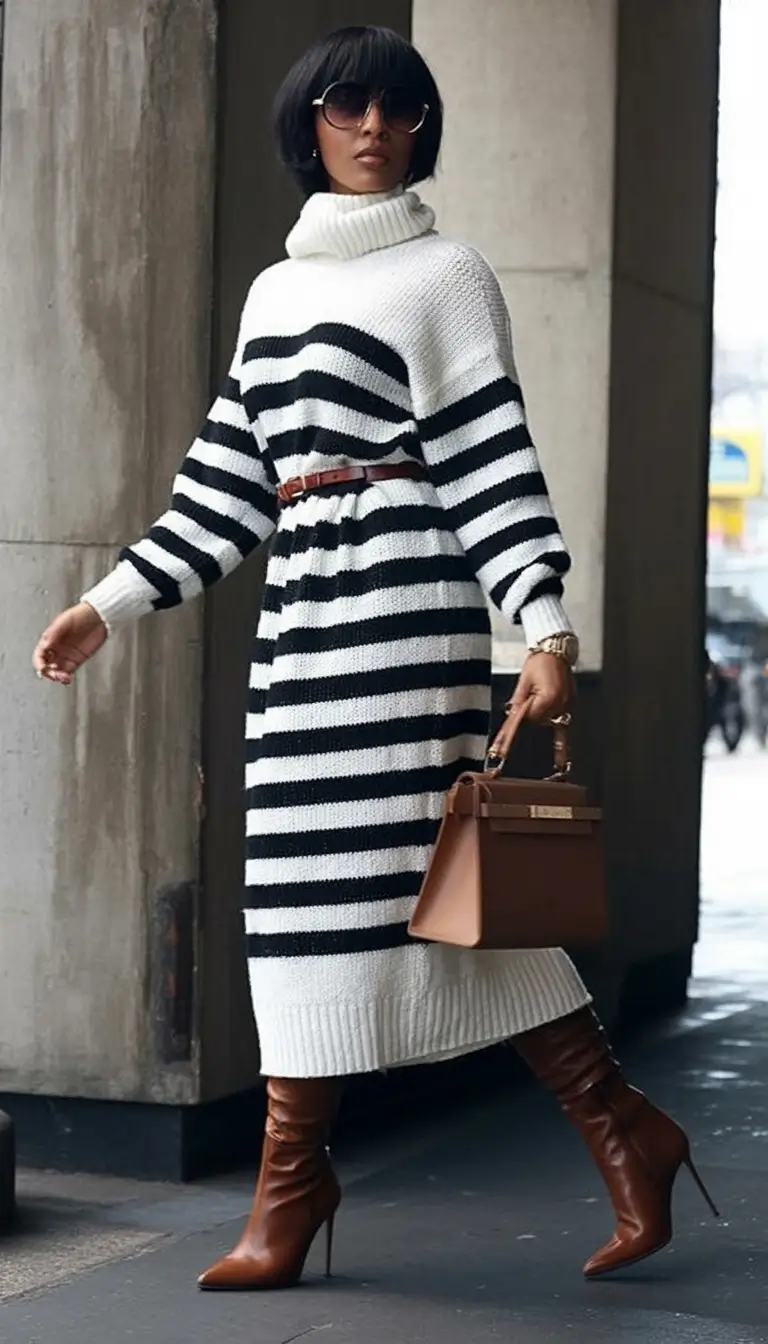 Fall 2025 Fashion Inspiration for Stylish Women Bold Stripes and Turtleneck Warmth