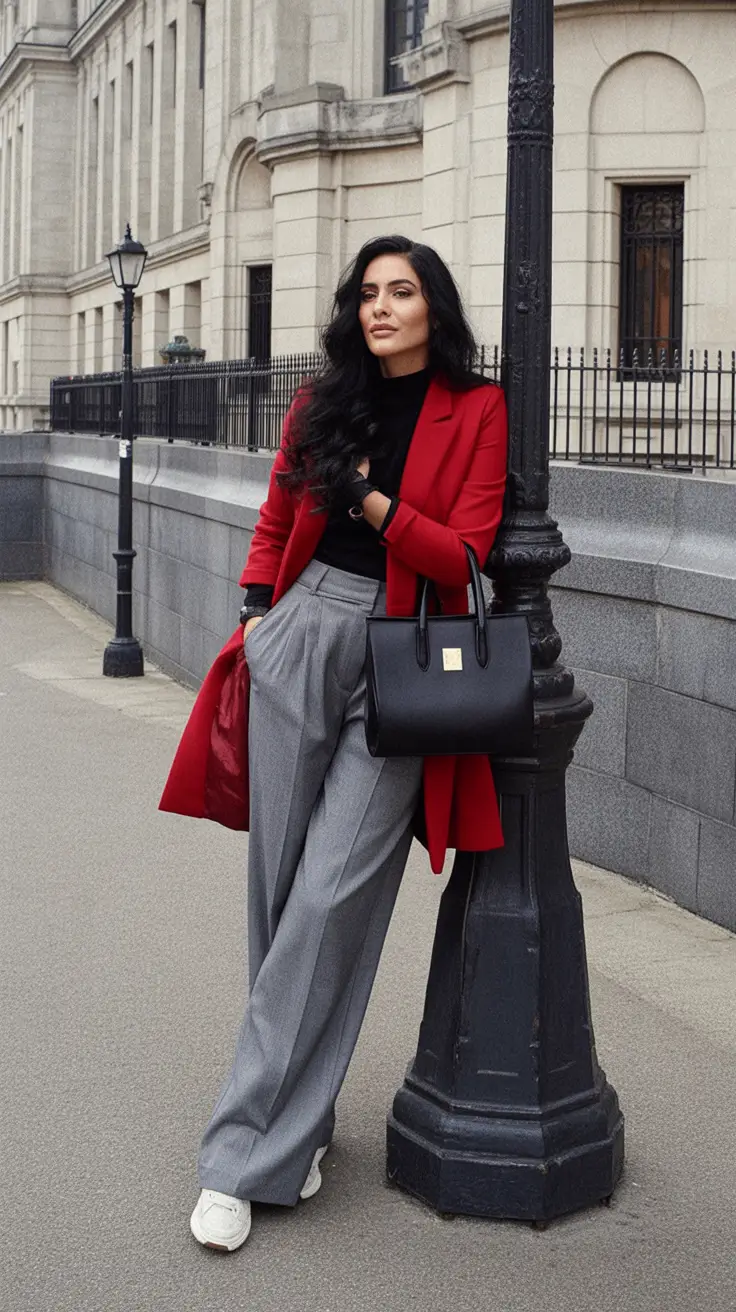 Fall 2025 Fashion Inspiration for Stylish Women Crimson Statement Over Tailored Ease
