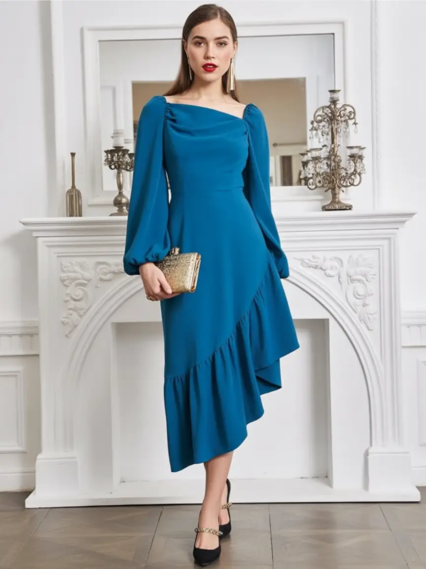 Fall 2025 Wedding Guest Dresses to Impress Midnight Teal Ruffles and Romance