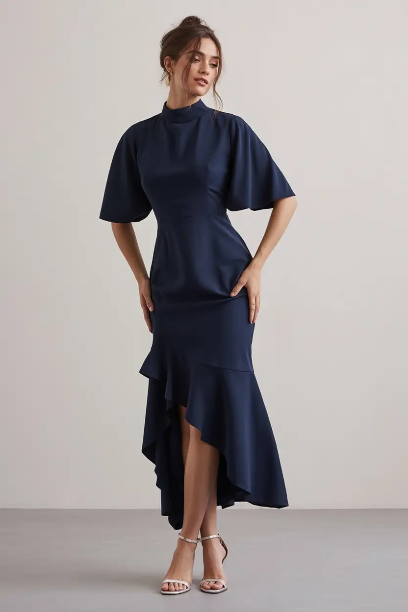 Fall 2025 Wedding Guest Dresses to Impress Structured Navy with a Twist