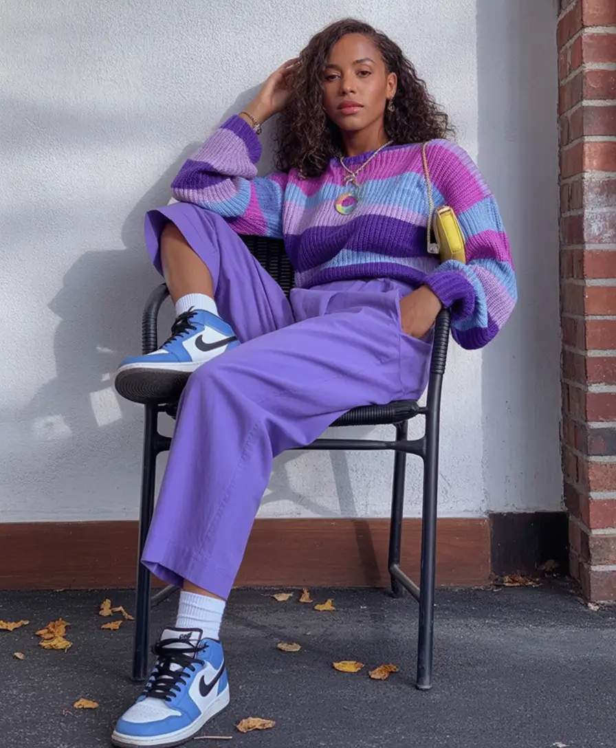 Fall Fashion 2025: Cute outfits Women Will Love Colorblock Playground in Purple and Blue