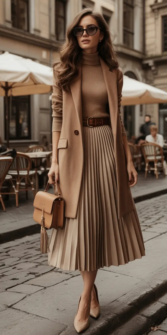 fall old money outfits ideas 2025 Caramel Monochrome Perfection